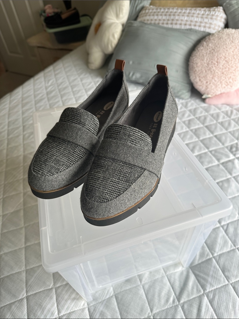 Dr. Scholl's Gray Wool-Blend Penny Loafers with Tan Pull Tabs